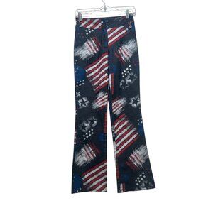 Milio USA Flag Painted Print Flare Pants Women XS 2 Vintage Retro Patriotic Boho